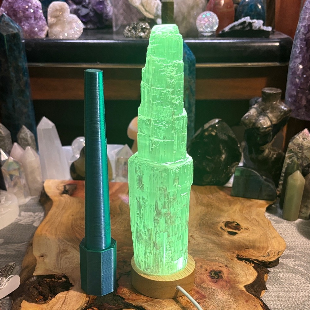 Selenite Tower with Lamp - Glowing Crystal Accent